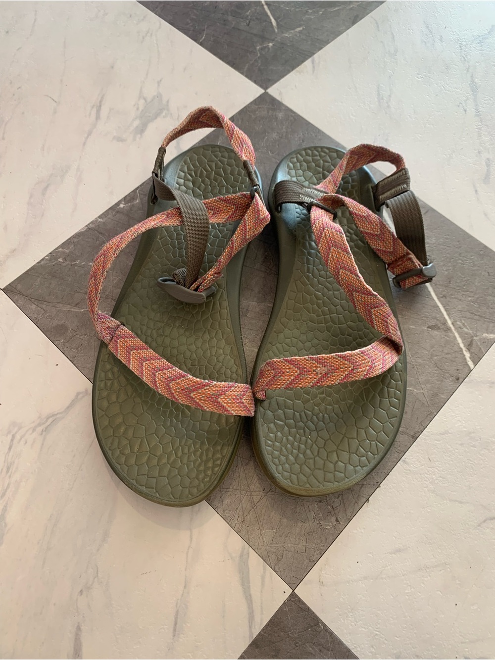 Chaco Olive Green Sandals with Pink Multicolor Straps